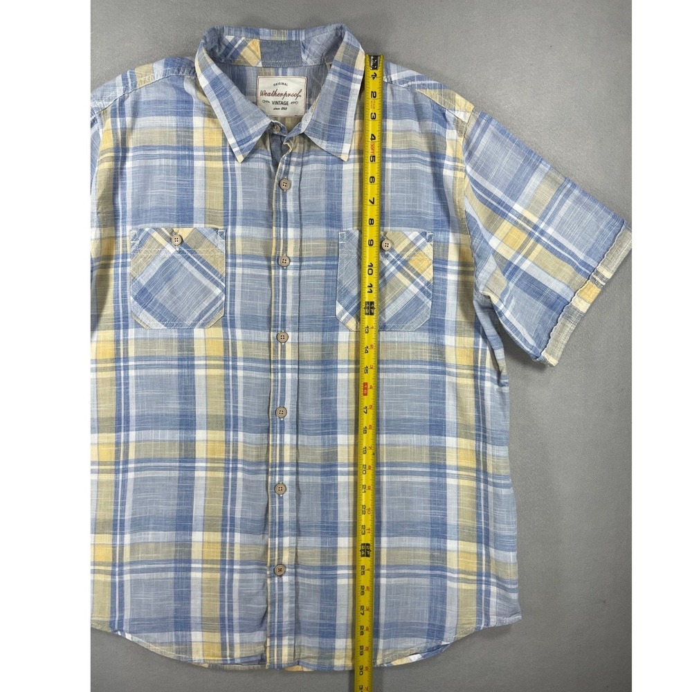 Weatherproof Mens Shirt Short Sleeve Plaid Blue Yellow Cotton XL - Picture 4 of 9